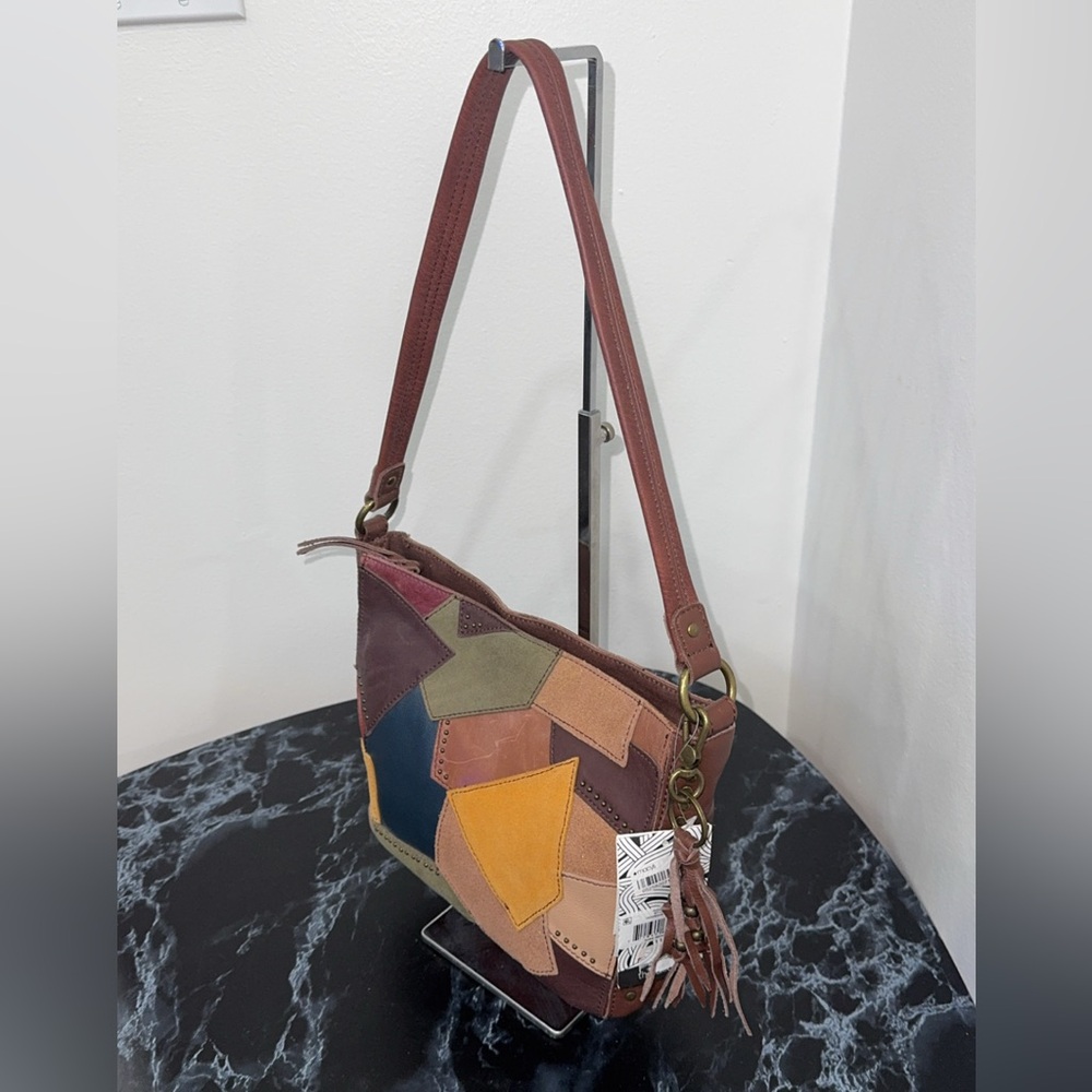 The SAK Brown Shoulder Bag Tote Multi-Patchwork Stud Indio Leather AUTHENTIC - Picture 4 of 13